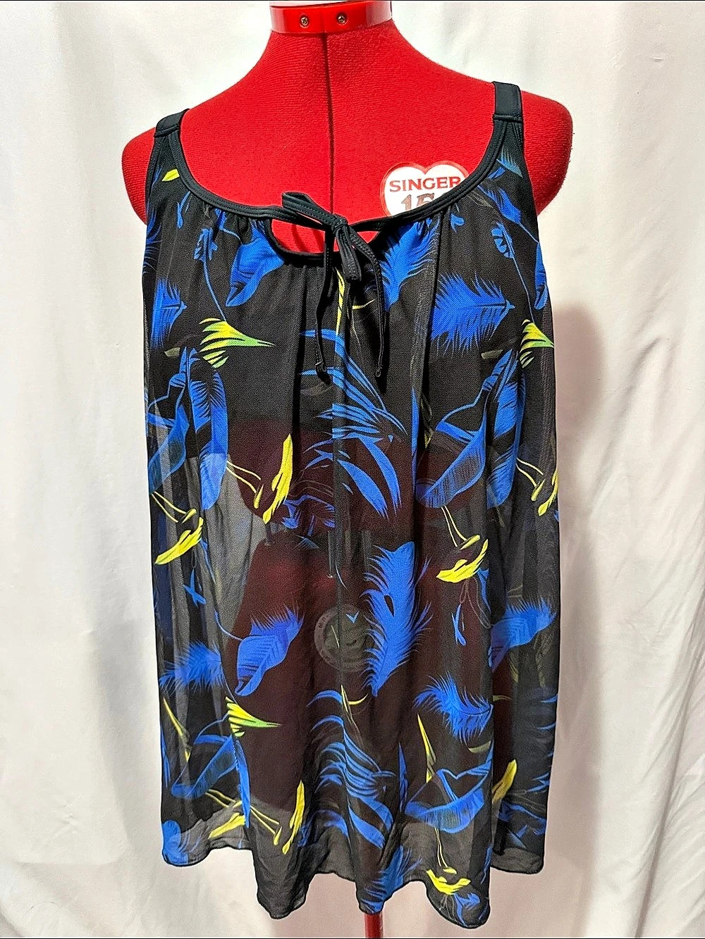 Relleciga Sheer Abstract Swim Cover-Up Black Blue XXL NWT